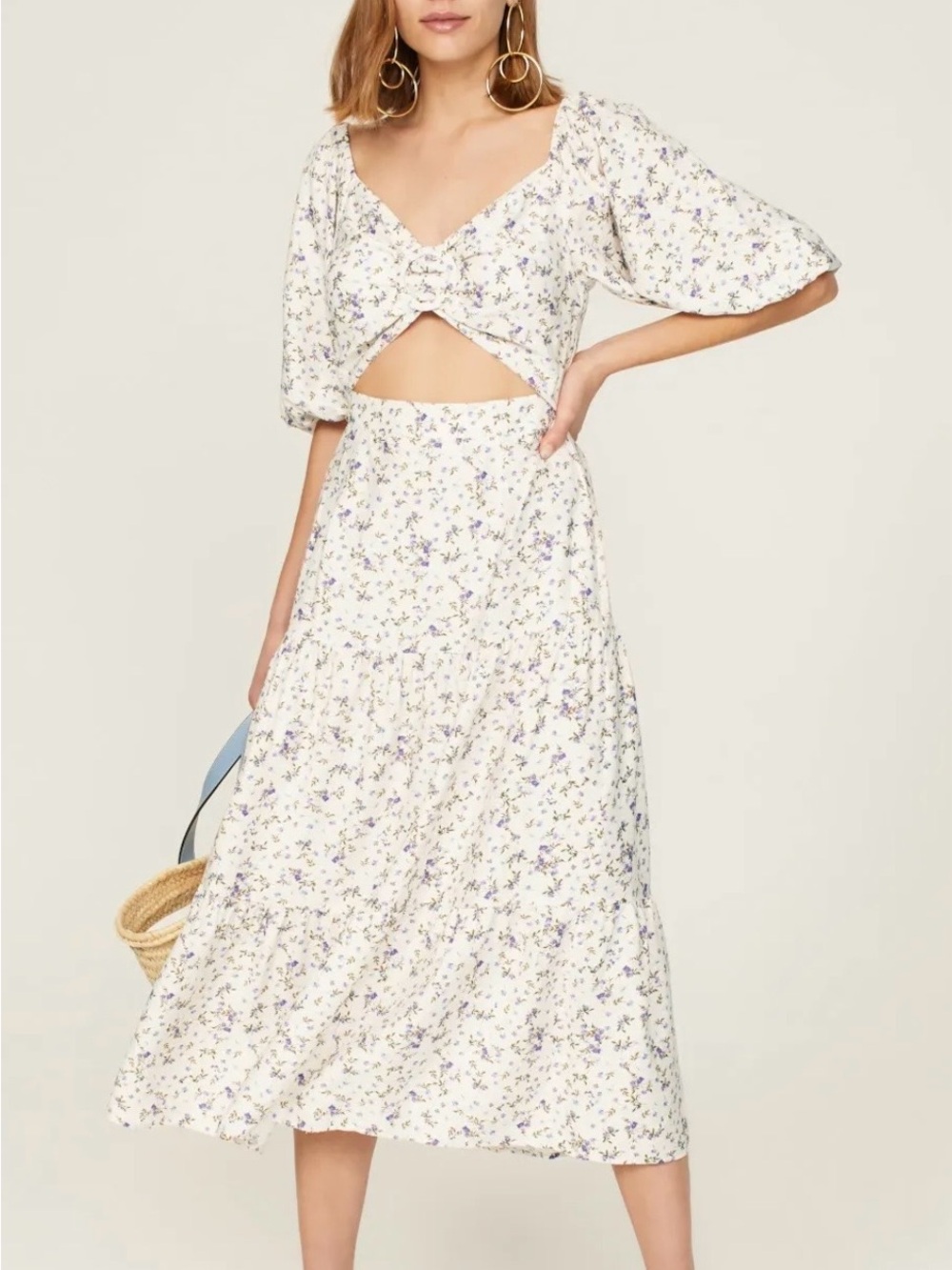 MINKPINK Hailey Midi Ivory Sundress with Lavender Floral Print NWT Size M